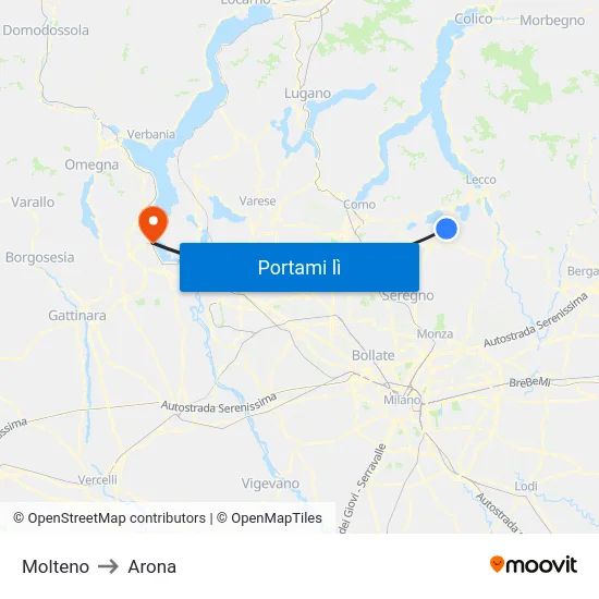 Molteno to Arona map