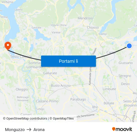 Monguzzo to Arona map