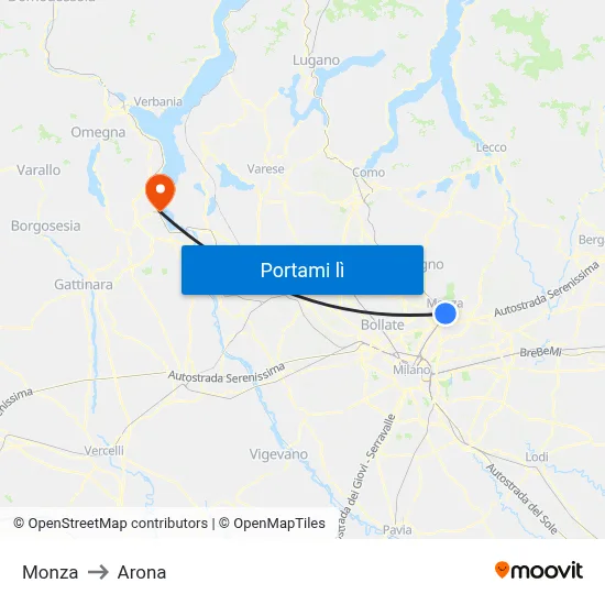 Monza to Arona map