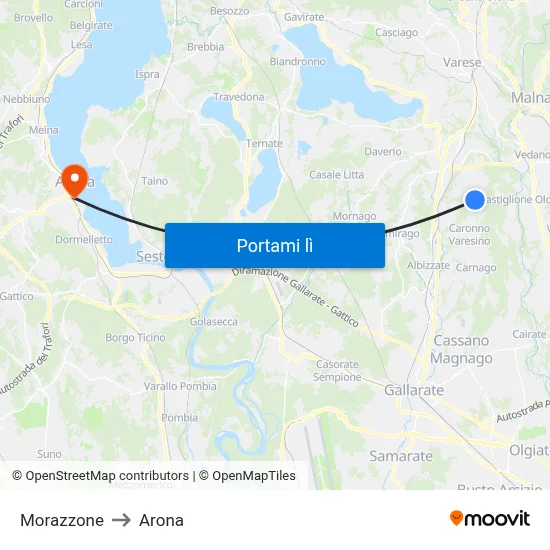 Morazzone to Arona map