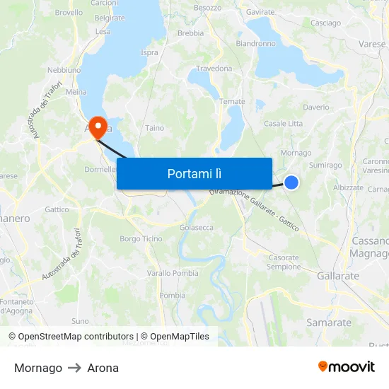 Mornago to Arona map