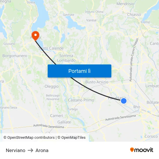 Nerviano to Arona map