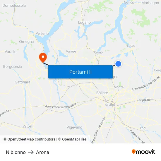 Nibionno to Arona map