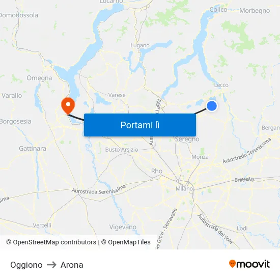Oggiono to Arona map