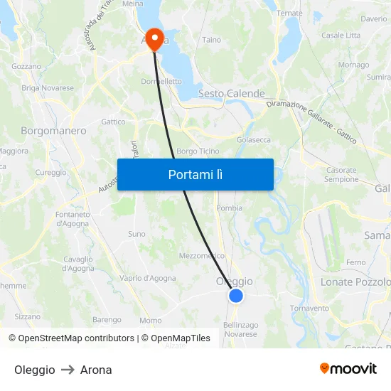 Oleggio to Arona map