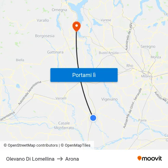Olevano Di Lomellina to Arona map