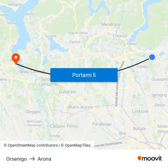 Orsenigo to Arona map