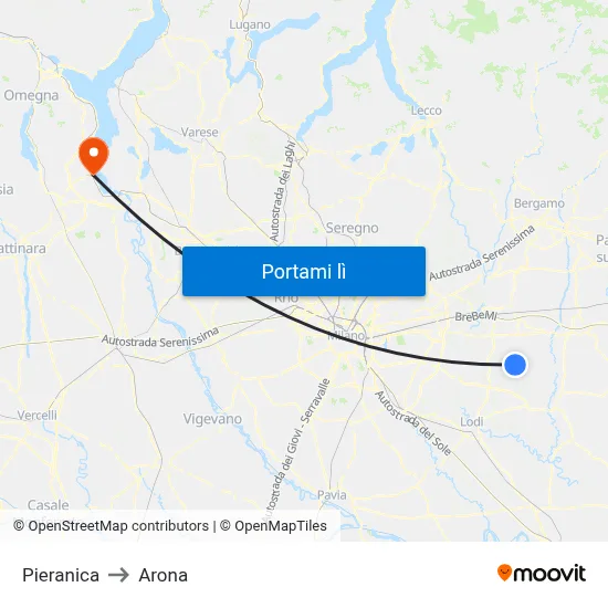Pieranica to Arona map