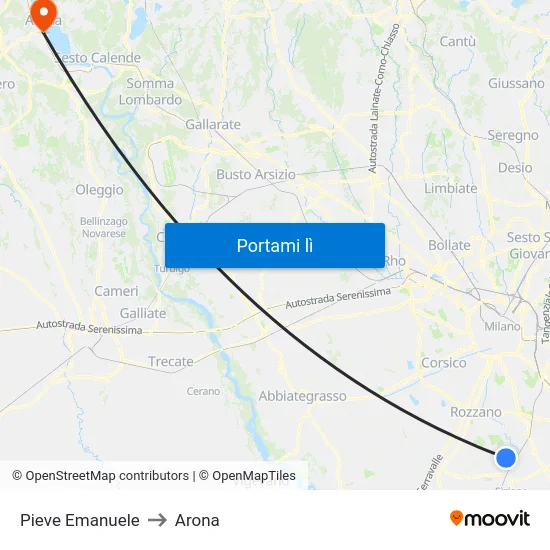 Pieve Emanuele to Arona map