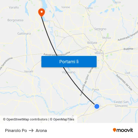 Pinarolo Po to Arona map