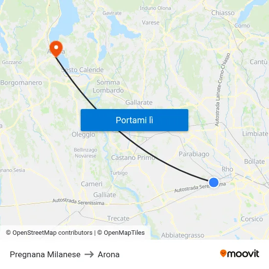 Pregnana Milanese to Arona map