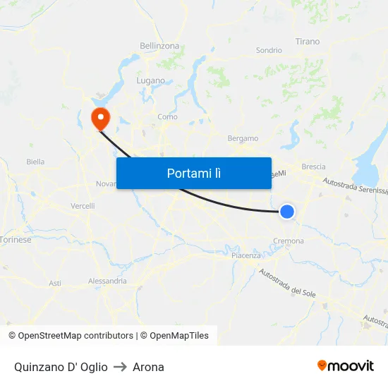 Quinzano D' Oglio to Arona map