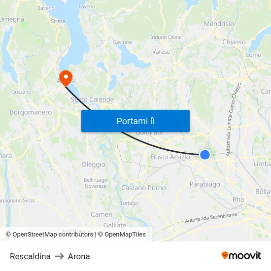 Rescaldina to Arona map