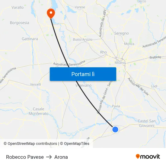 Robecco Pavese to Arona map