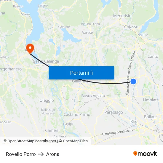 Rovello Porro to Arona map