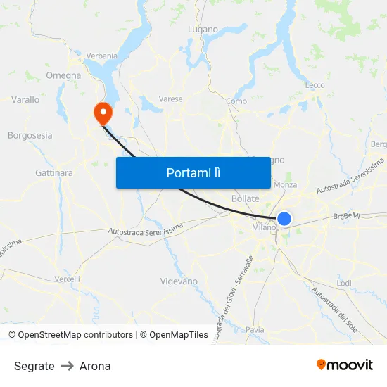 Segrate to Arona map