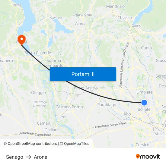 Senago to Arona map