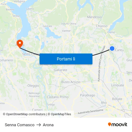Senna Comasco to Arona map