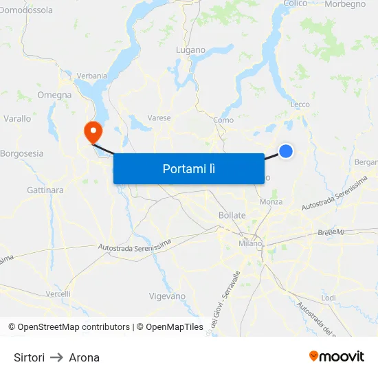 Sirtori to Arona map