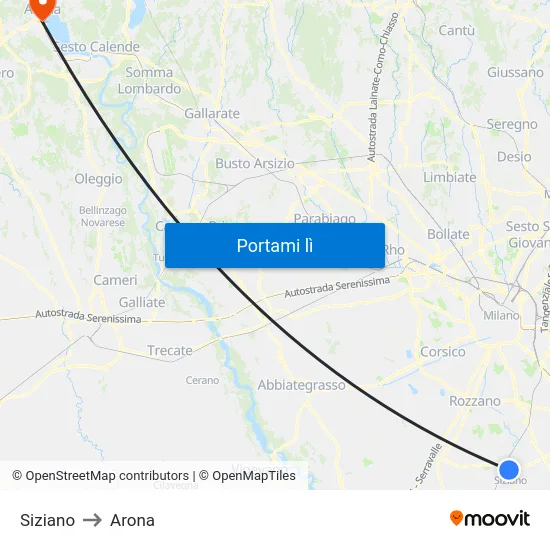 Siziano to Arona map