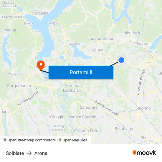 Solbiate to Arona map