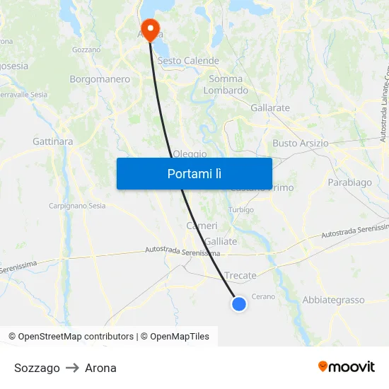 Sozzago to Arona map