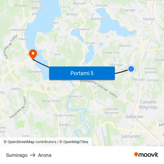 Sumirago to Arona map