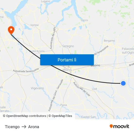 Ticengo to Arona map