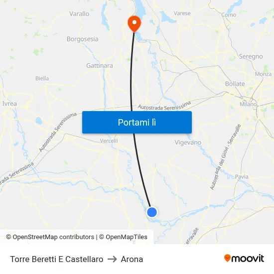 Torre Beretti E Castellaro to Arona map