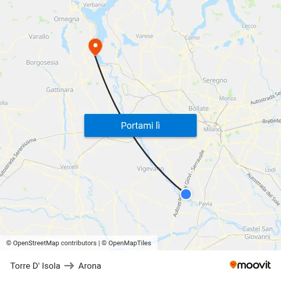 Torre D' Isola to Arona map