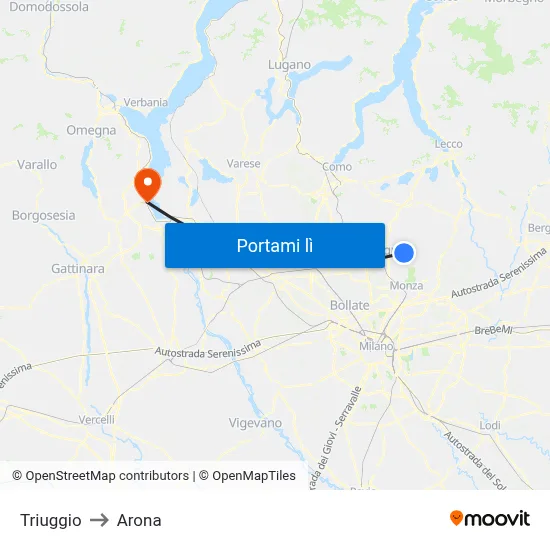 Triuggio to Arona map
