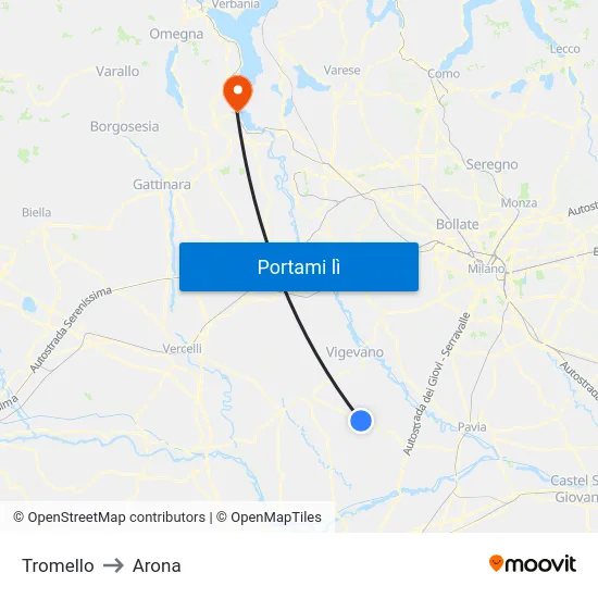 Tromello to Arona map