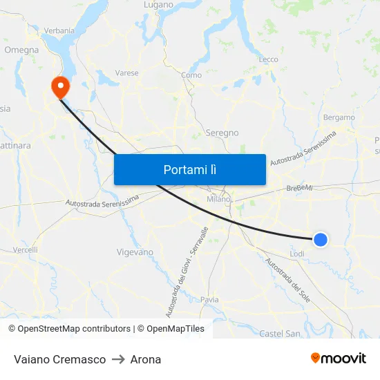 Vaiano Cremasco to Arona map