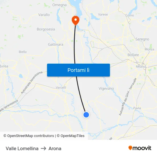Valle Lomellina to Arona map