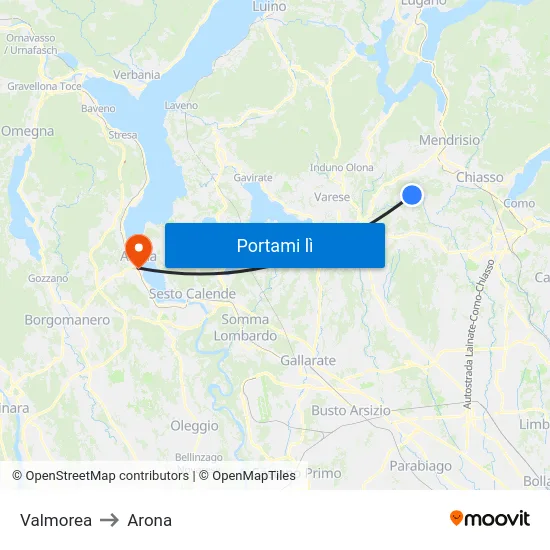 Valmorea to Arona map