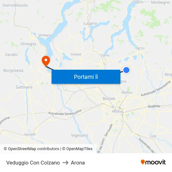 Veduggio Con Colzano to Arona map