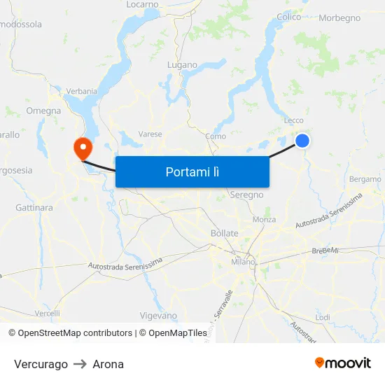 Vercurago to Arona map