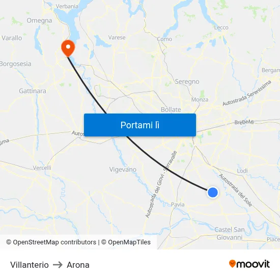 Villanterio to Arona map