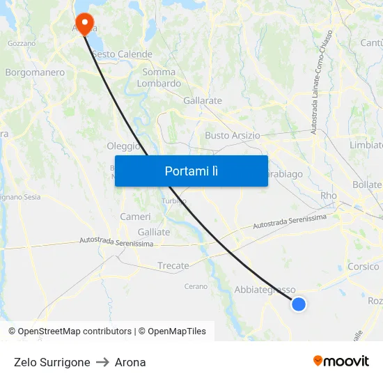 Zelo Surrigone to Arona map