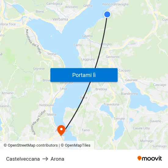Castelveccana to Arona map