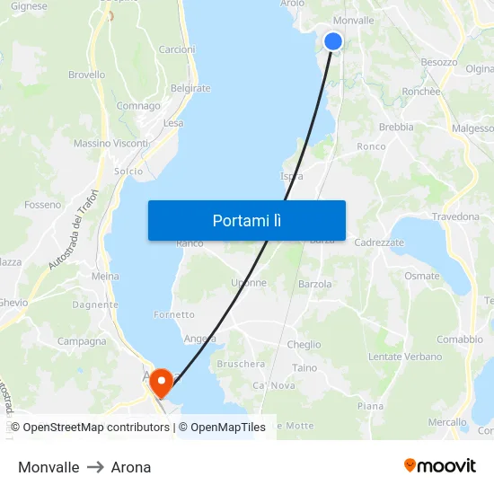 Monvalle to Arona map
