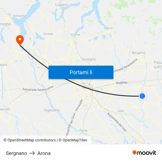 Sergnano to Arona map