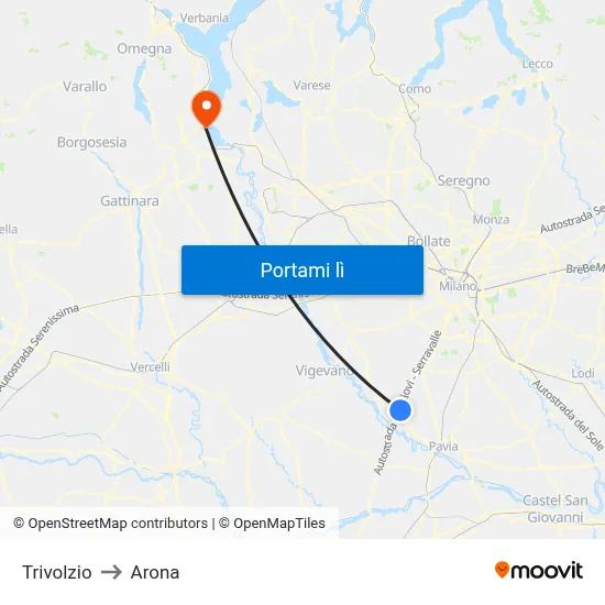 Trivolzio to Arona map
