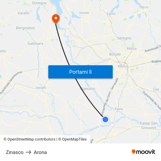 Zinasco to Arona map