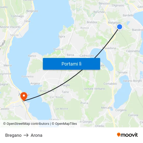Bregano to Arona map