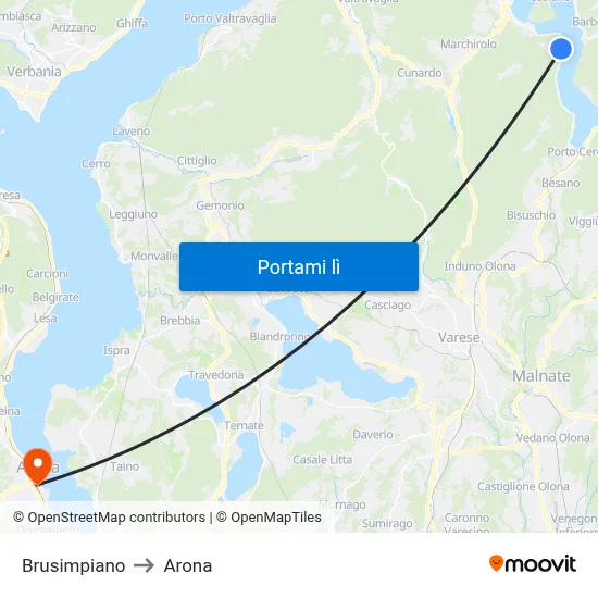Brusimpiano to Arona map