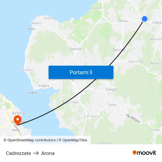 Cadrezzate to Arona map