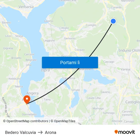 Bedero Valcuvia to Arona map