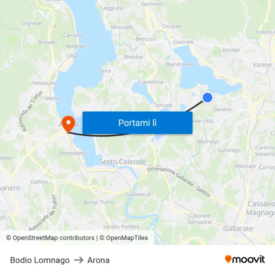 Bodio Lomnago to Arona map