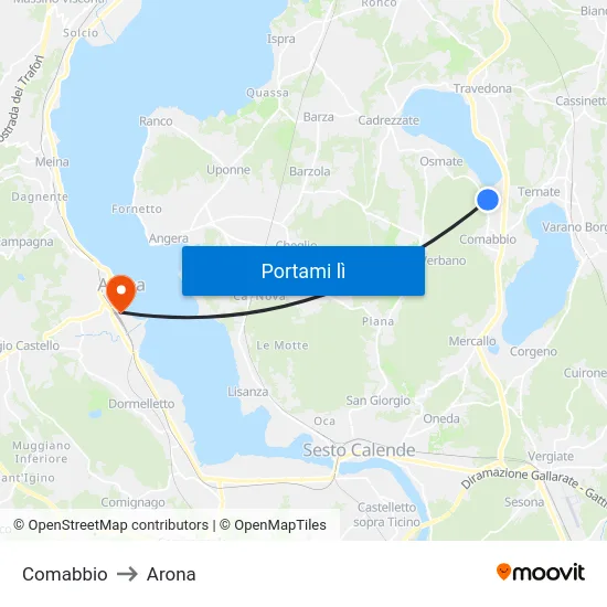 Comabbio to Arona map